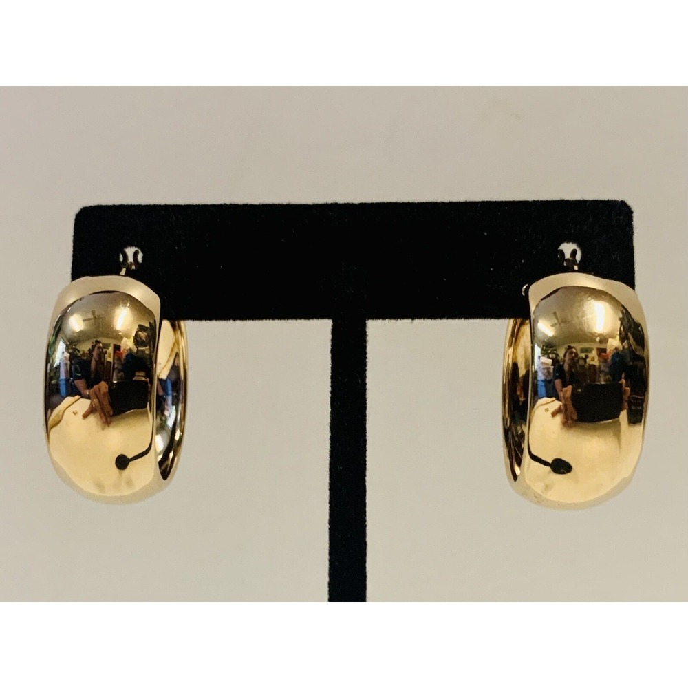 AK 925 TURKEY STERLING SILVER 14K GP HOOP HUGIE EARRINGS - Picture 2 of 11